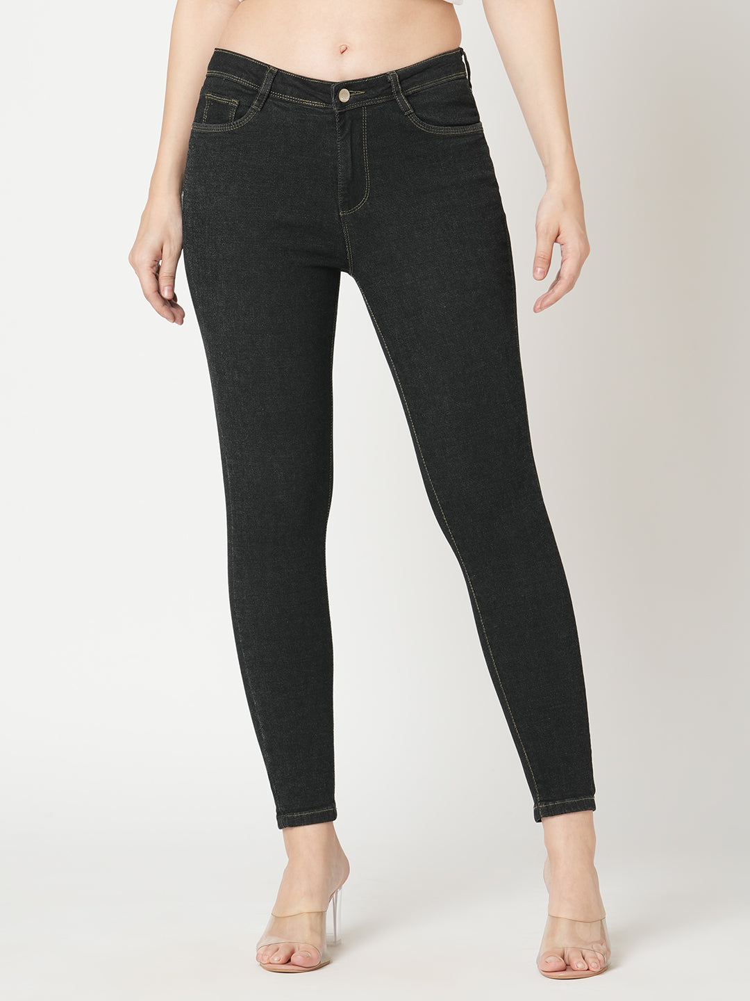 Women Charcoal Black High-Rise Skinny Jeans