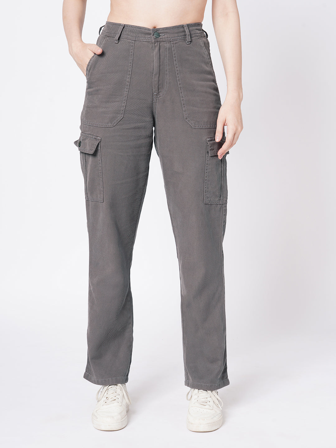 Women Grey High-Rise Cargo