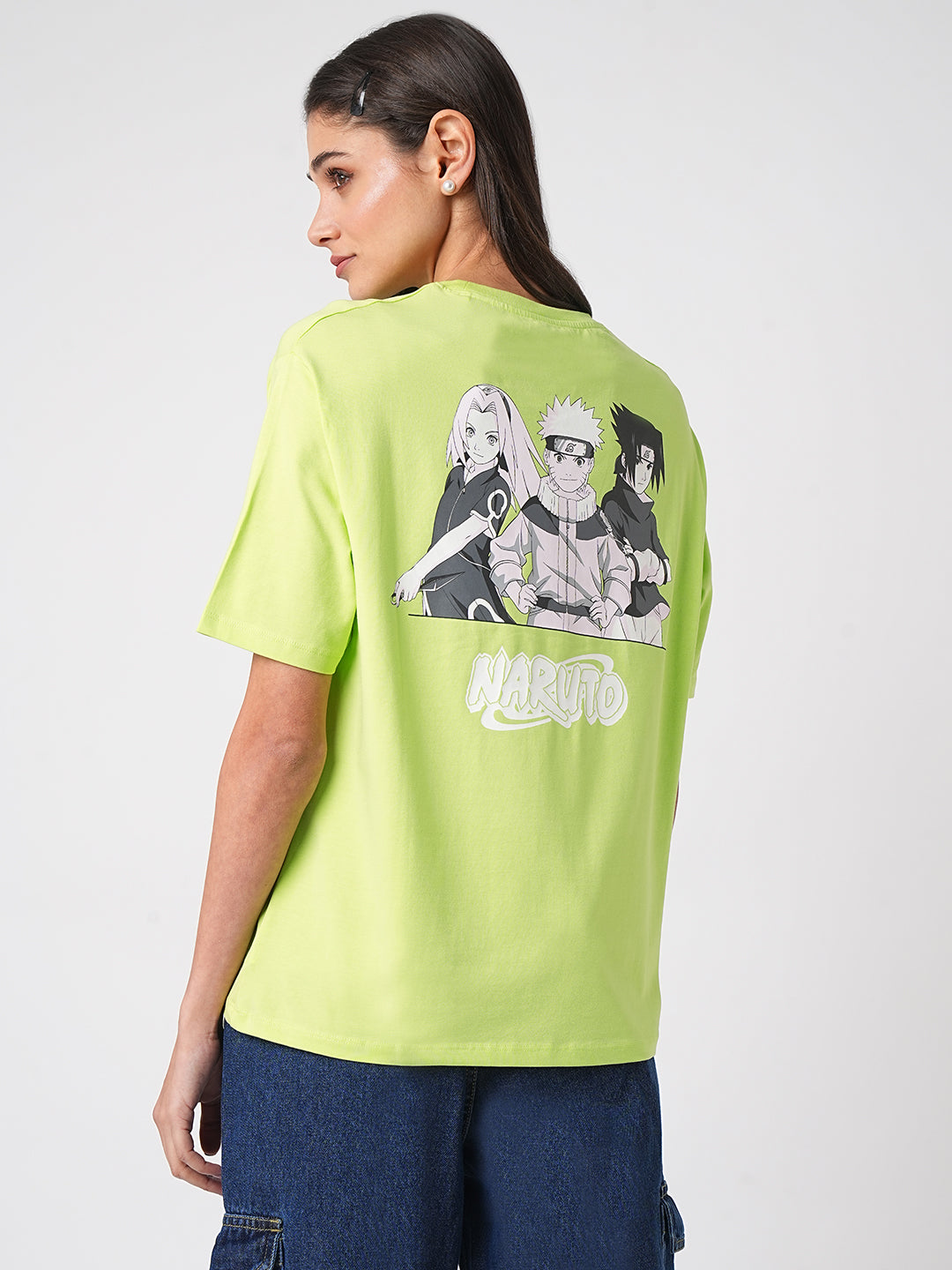 Women Naruto Lime Boxy Graphic Tees