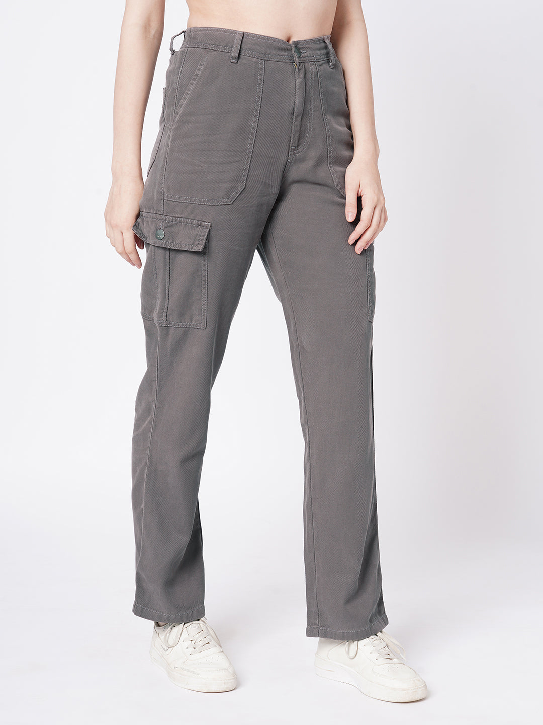 Women Grey High-Rise Cargo