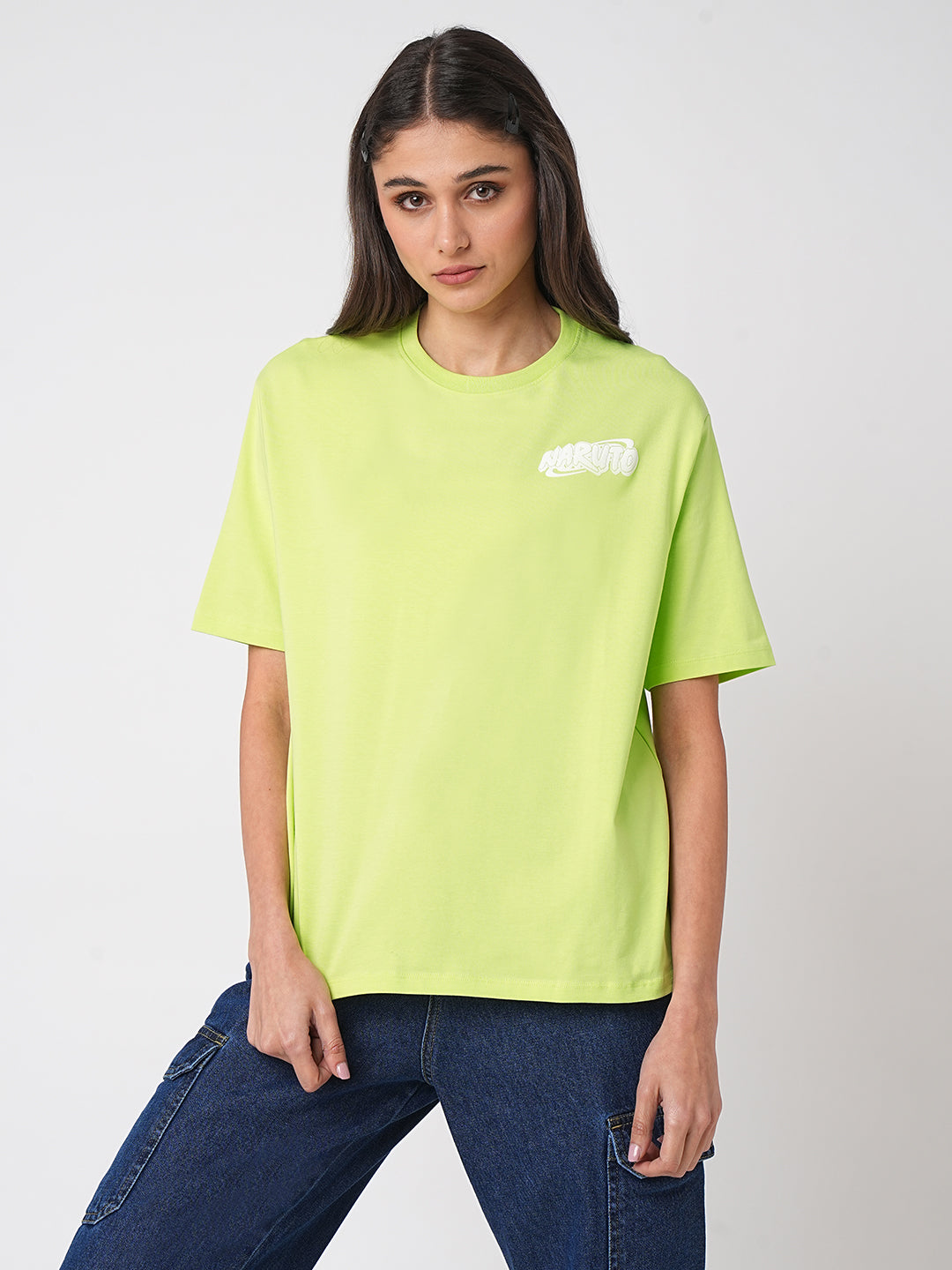Women Naruto Lime Boxy Graphic Tees