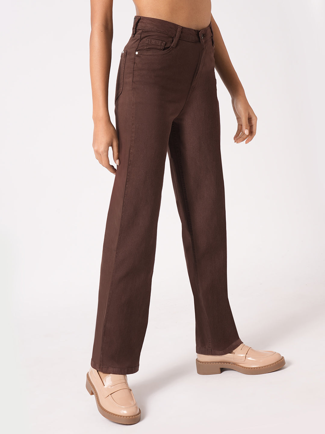 Women Sepia High-Rise Straight Fit Jeans