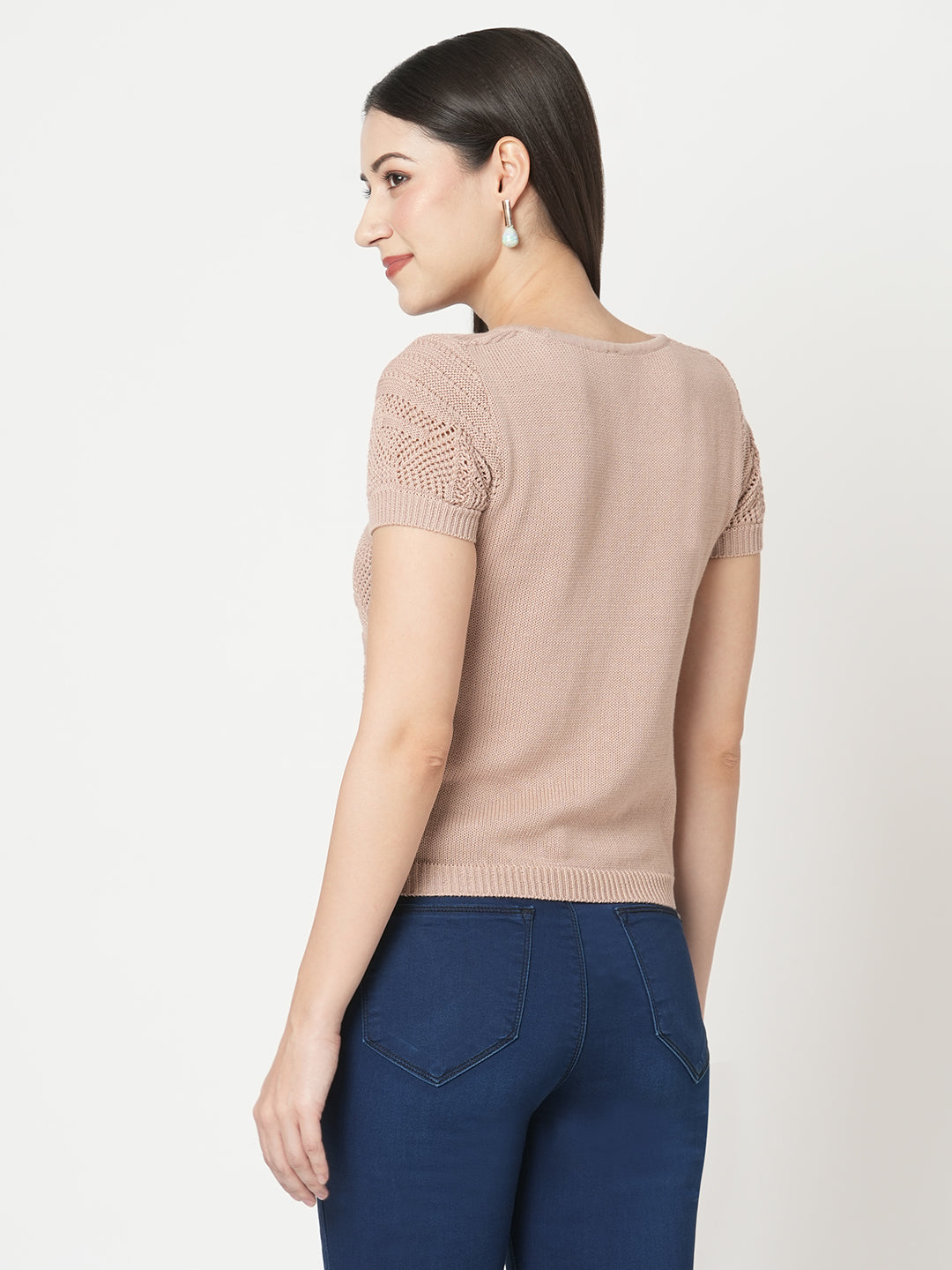 Women Beige Solid Flat Knit Top