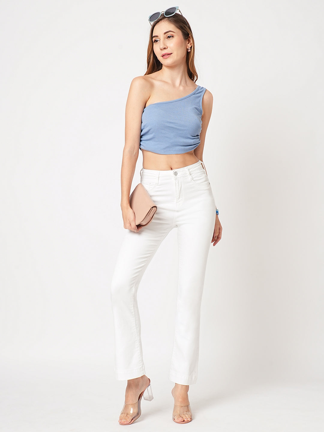 Women High-Rise Mini Flare Jeans