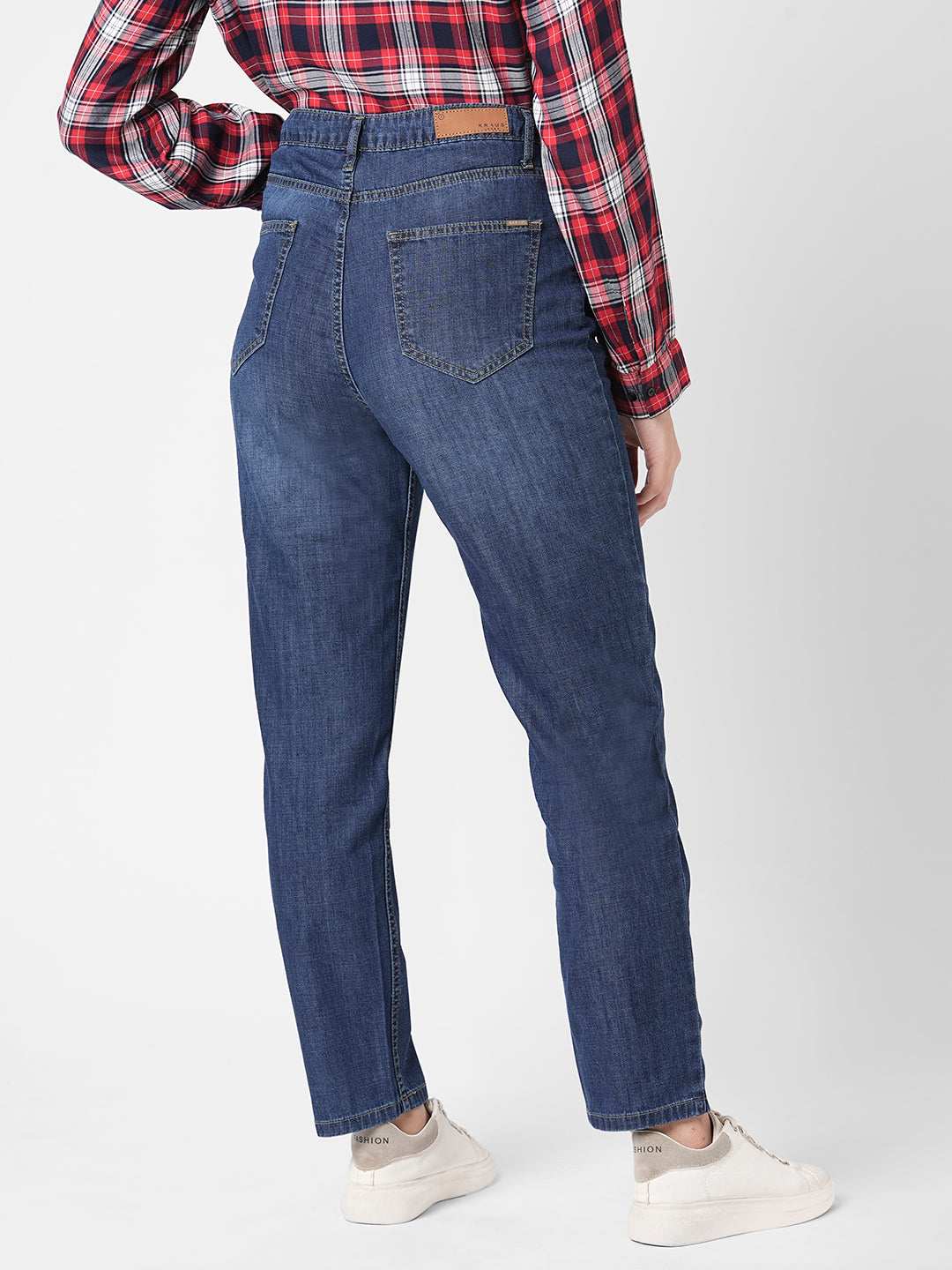 Women Blue High-Rise Mom Fit Jeans