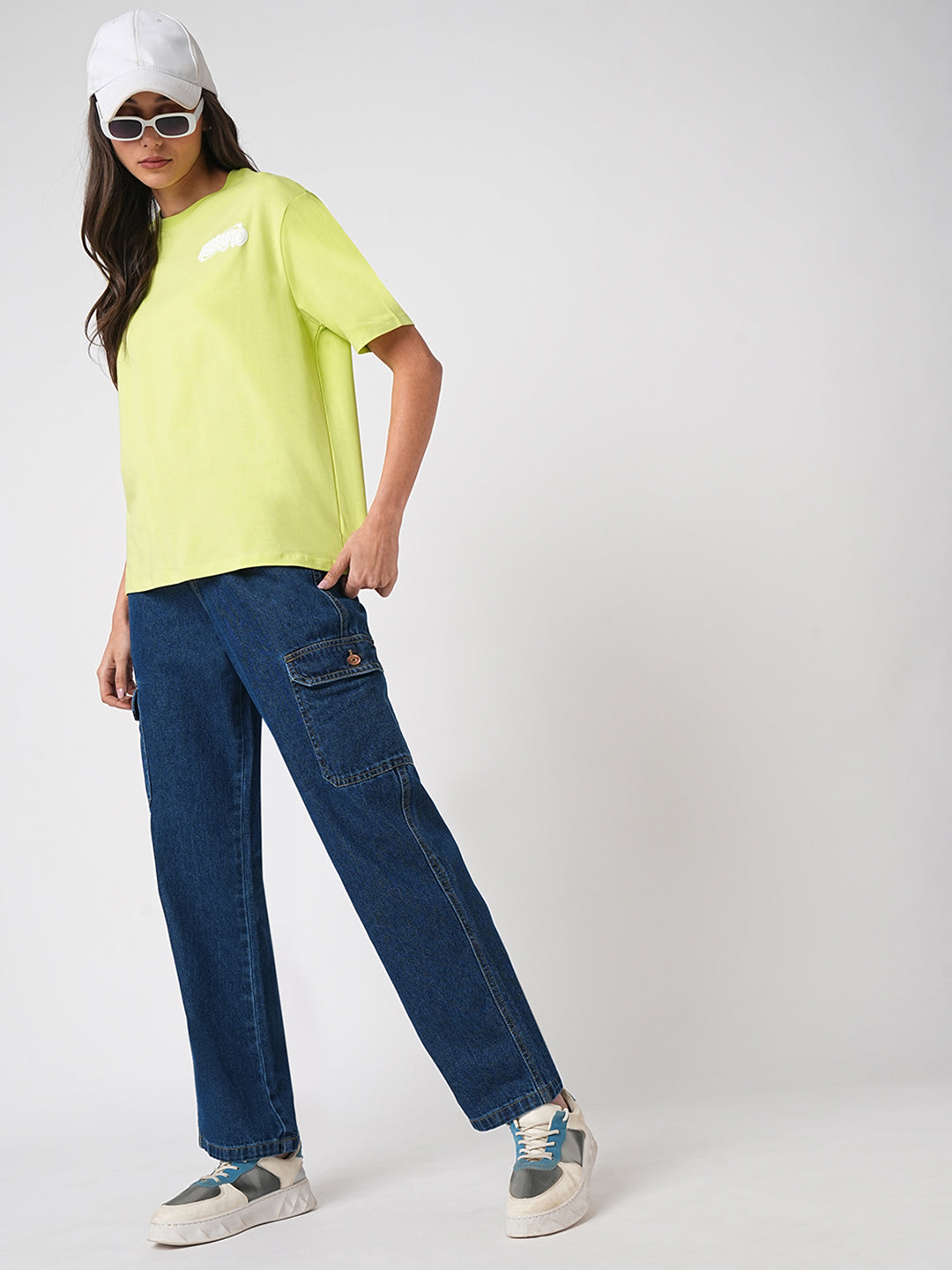 Women Dark Blue High-Rise Cargo