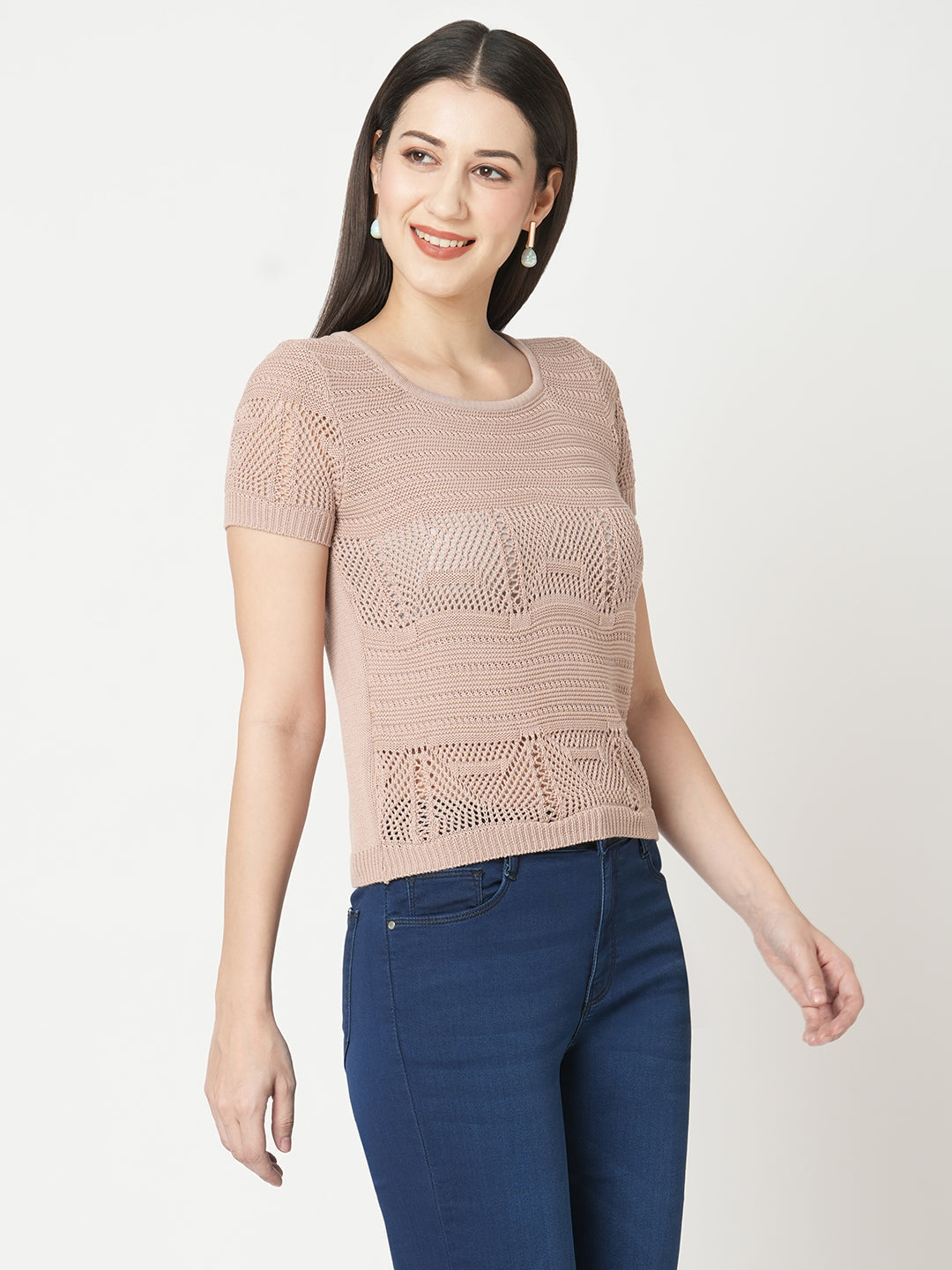 Women Beige Solid Flat Knit Top