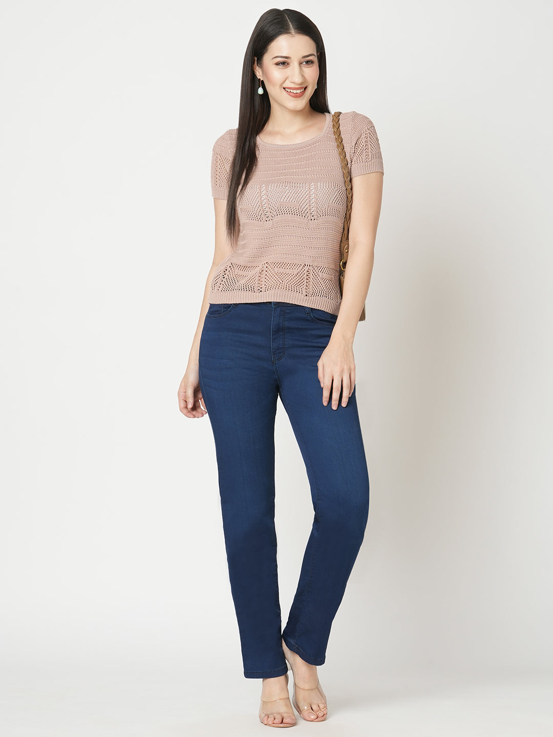 Women Beige Solid Flat Knit Top