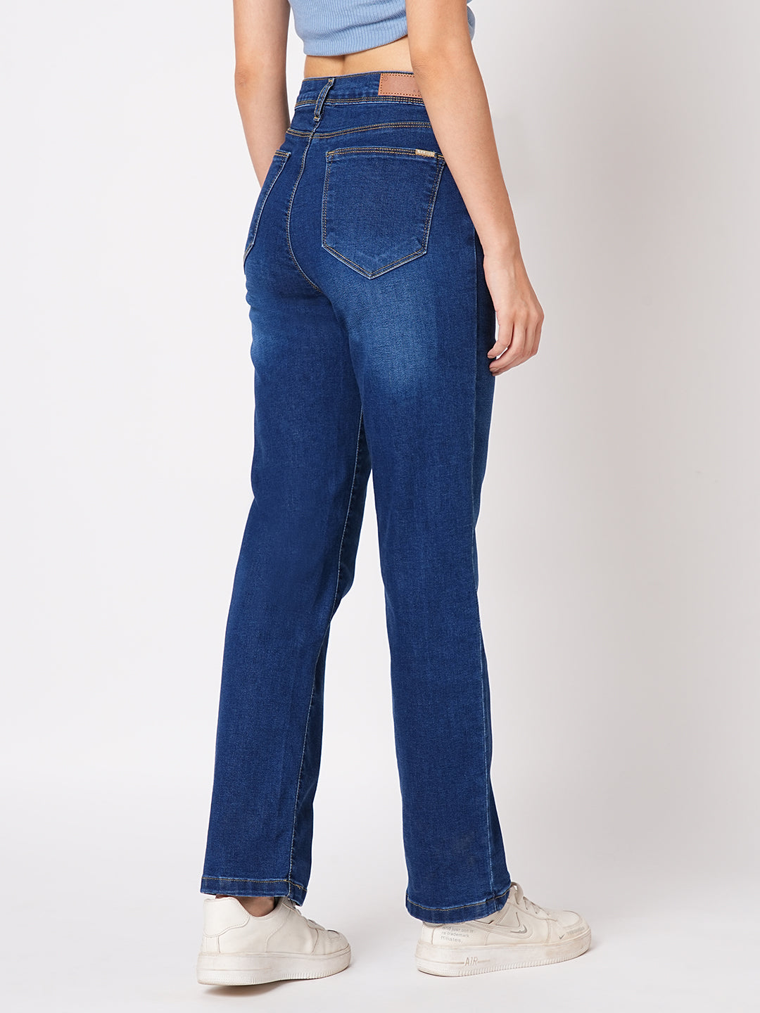 Women Blue High-Rise Slim Straight Fit Jeans