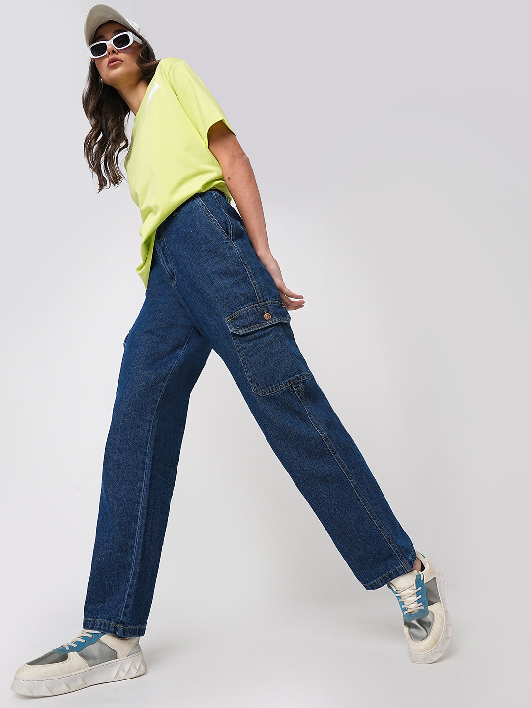 Women Dark Blue High-Rise Cargo