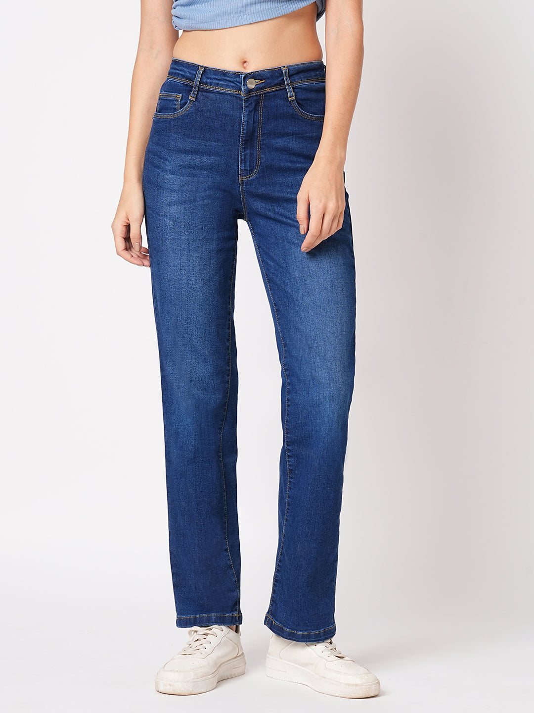 Women Blue High-Rise Slim Straight Fit Jeans