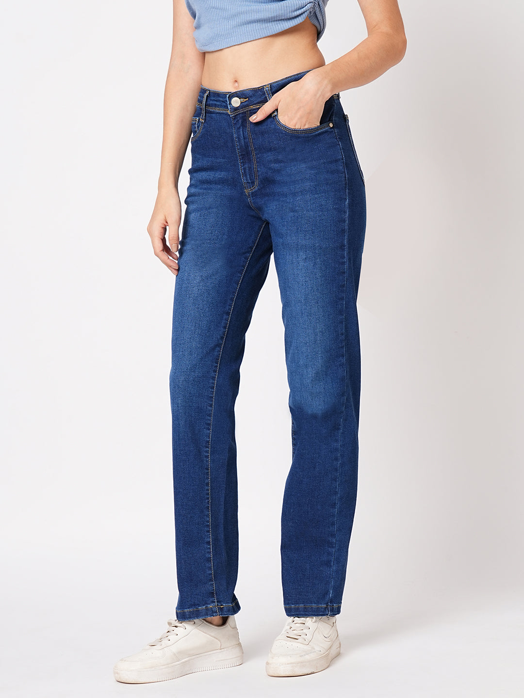 Women Blue High-Rise Slim Straight Fit Jeans