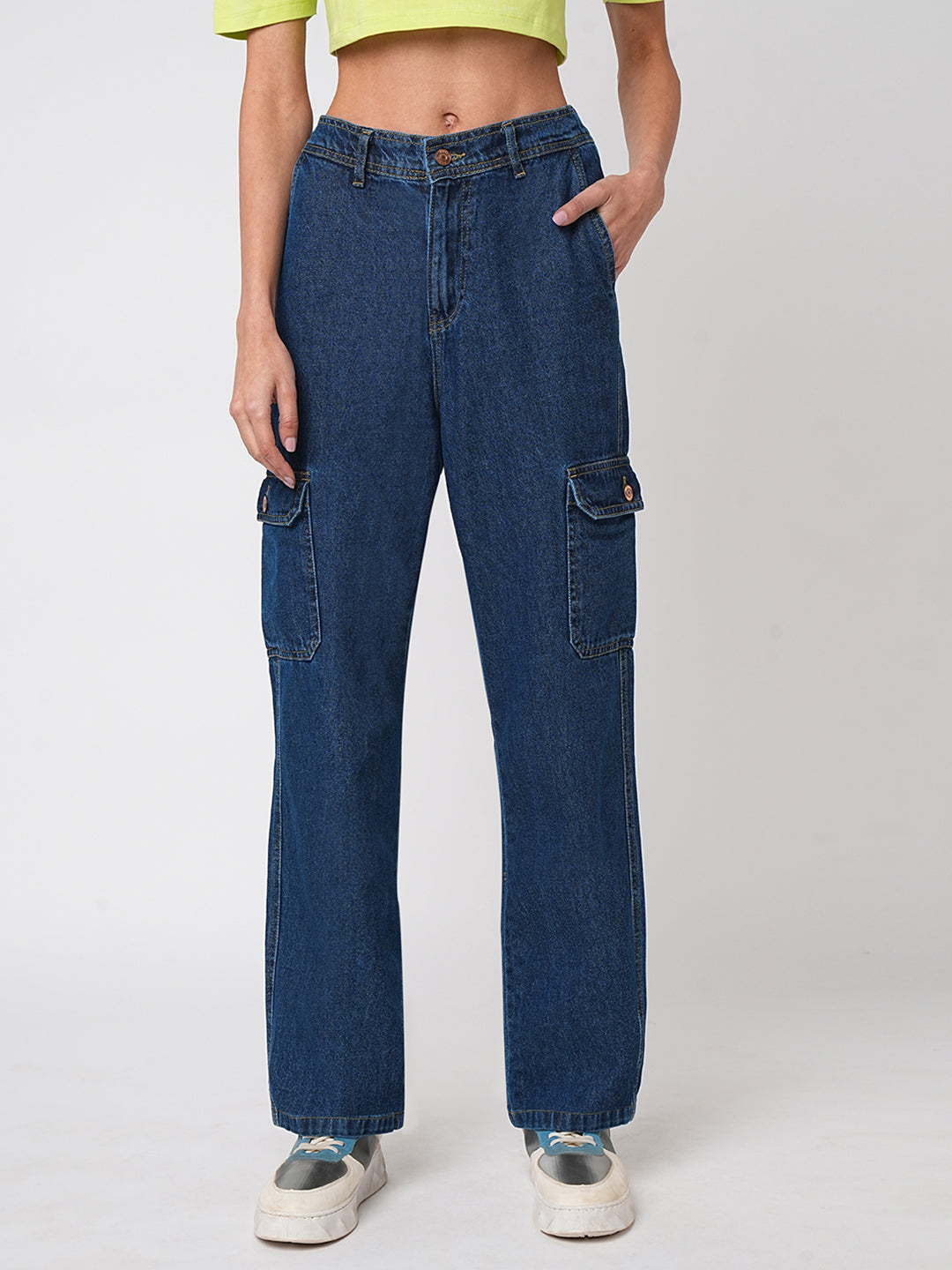 Women Dark Blue High-Rise Cargo
