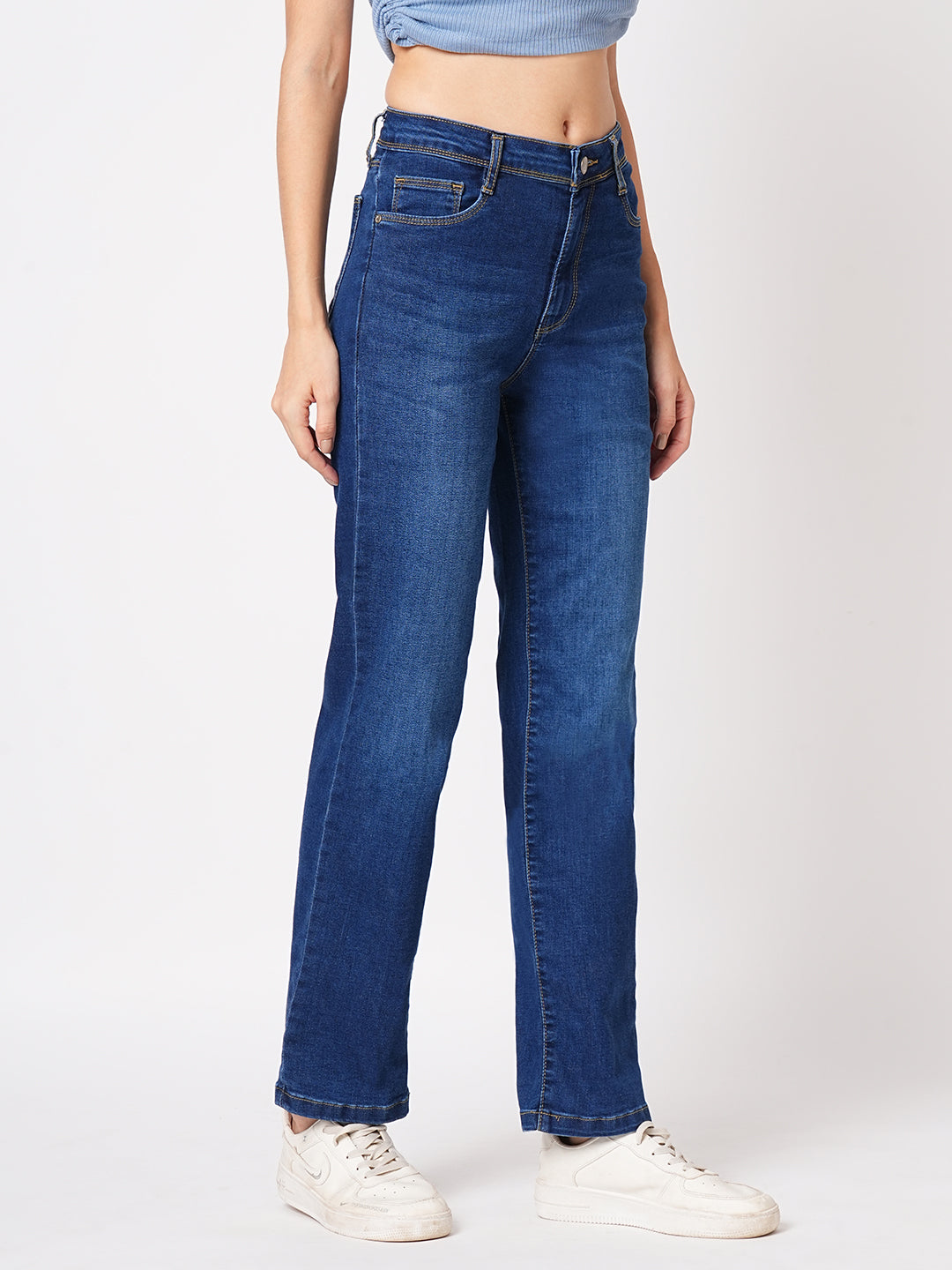 Women Blue High-Rise Slim Straight Fit Jeans
