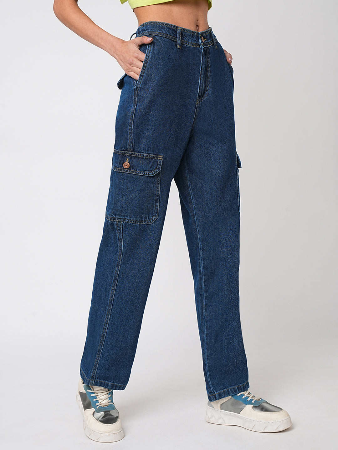 Women Dark Blue High-Rise Cargo