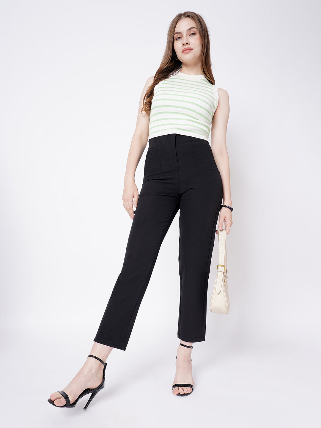 Women Black Mid-Rise Slim Fit Trousers