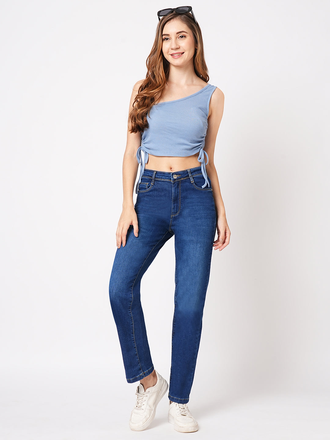 Women Blue High-Rise Slim Straight Fit Jeans