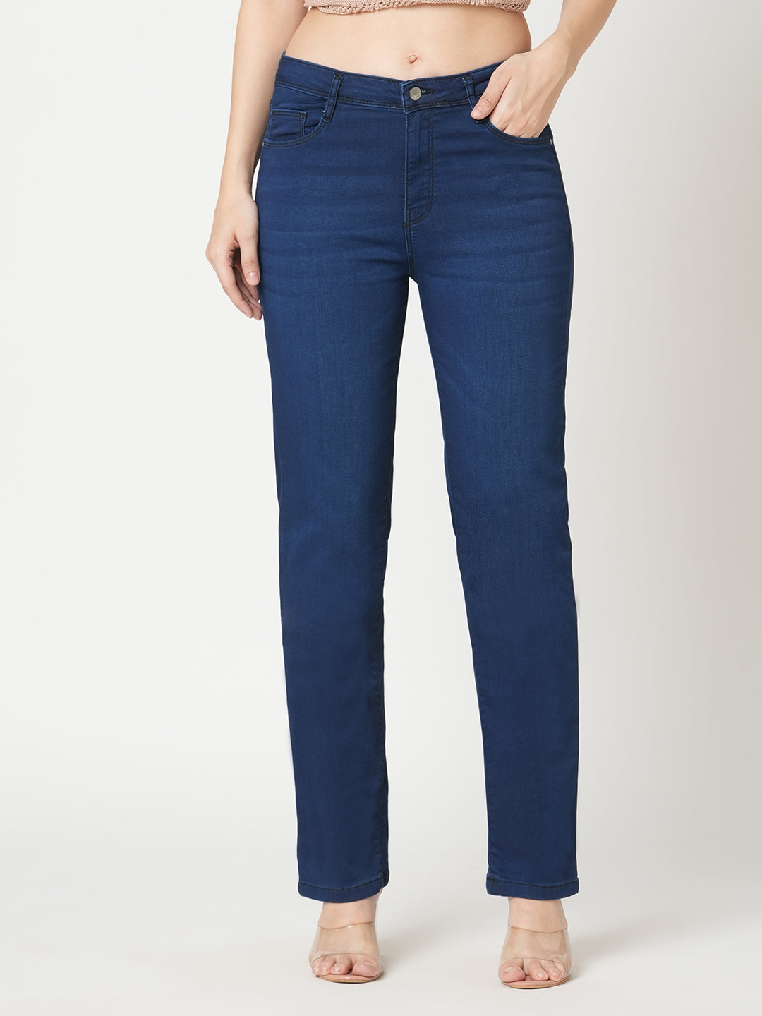Women Carbon Blue High-Rise Slim Straight Fit Jeans