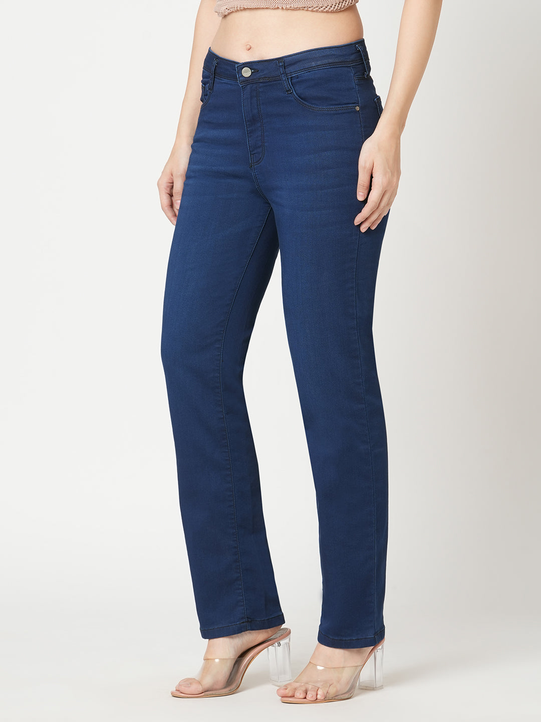 Women Carbon Blue High-Rise Slim Straight Fit Jeans