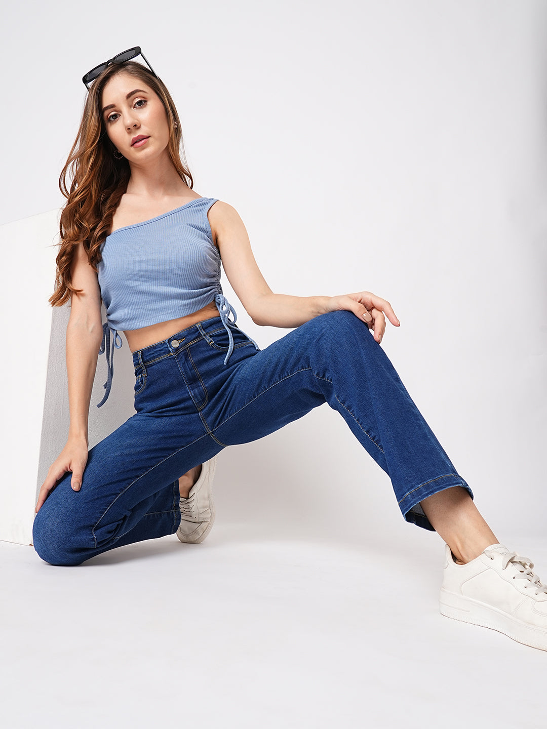 Women Blue High-Rise Slim Straight Fit Jeans