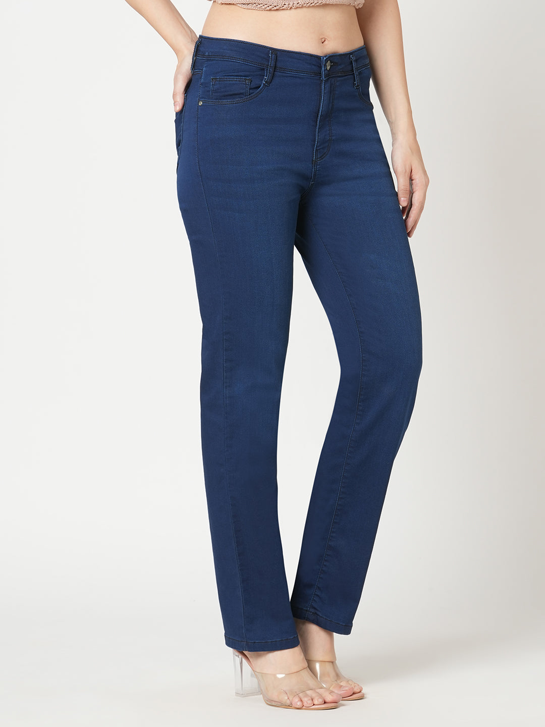 Women Carbon Blue High-Rise Slim Straight Fit Jeans