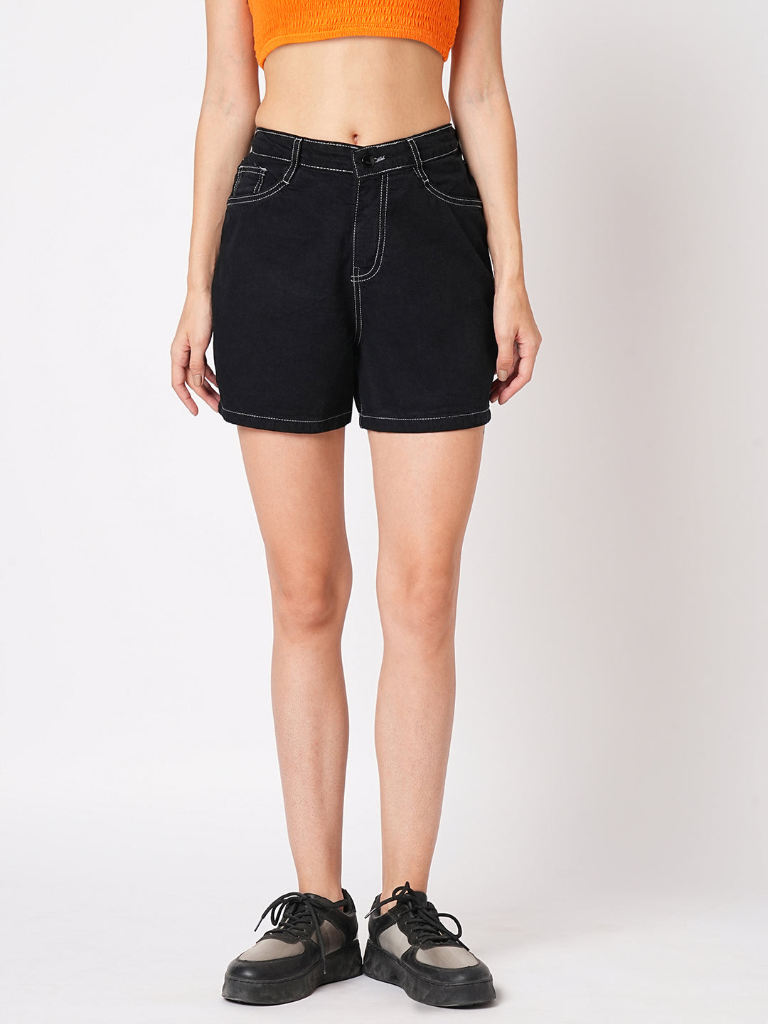 Women Black High-Rise Slim Shorts