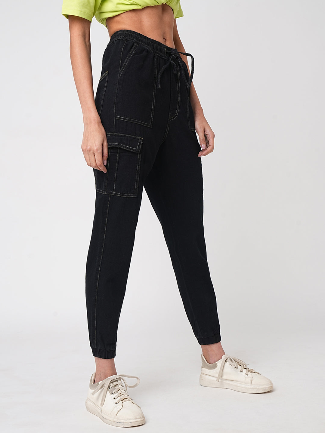 Women Black Cargo Joggers