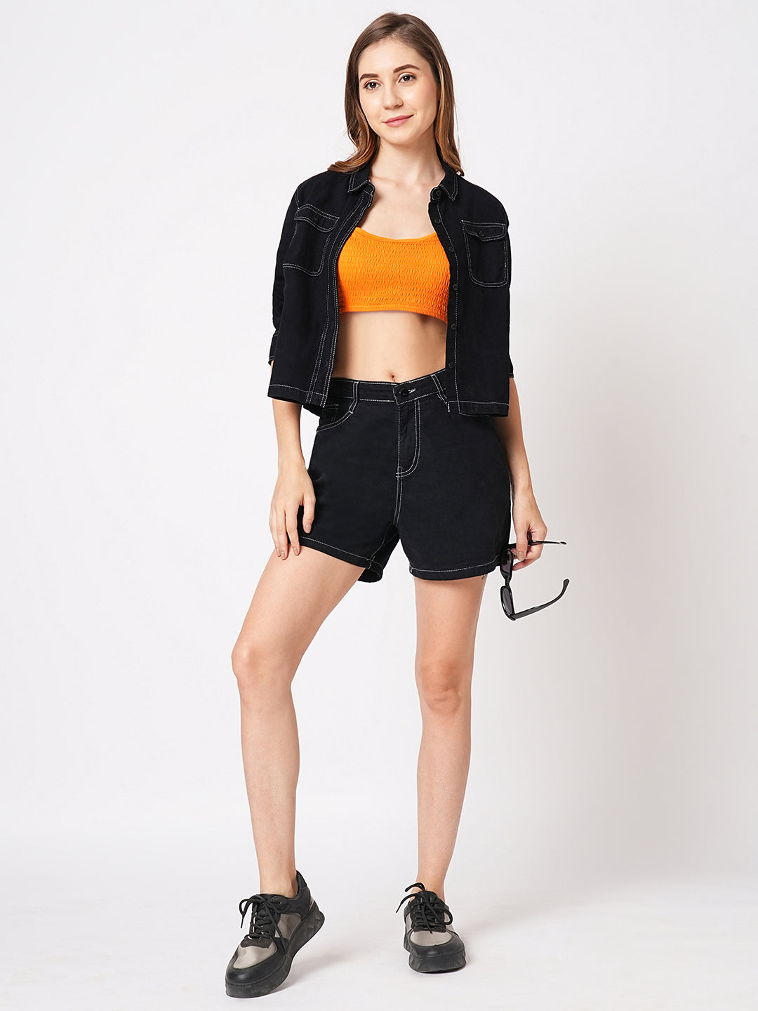 Women Black High-Rise Slim Shorts