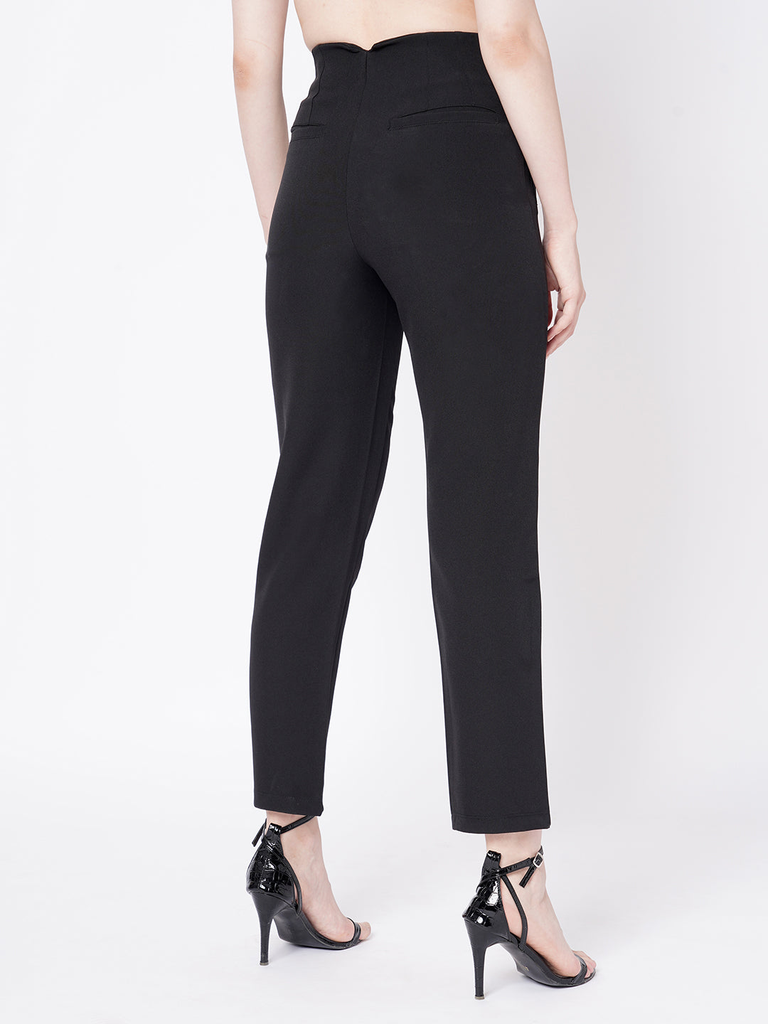 Women Black Mid-Rise Slim Fit Trousers