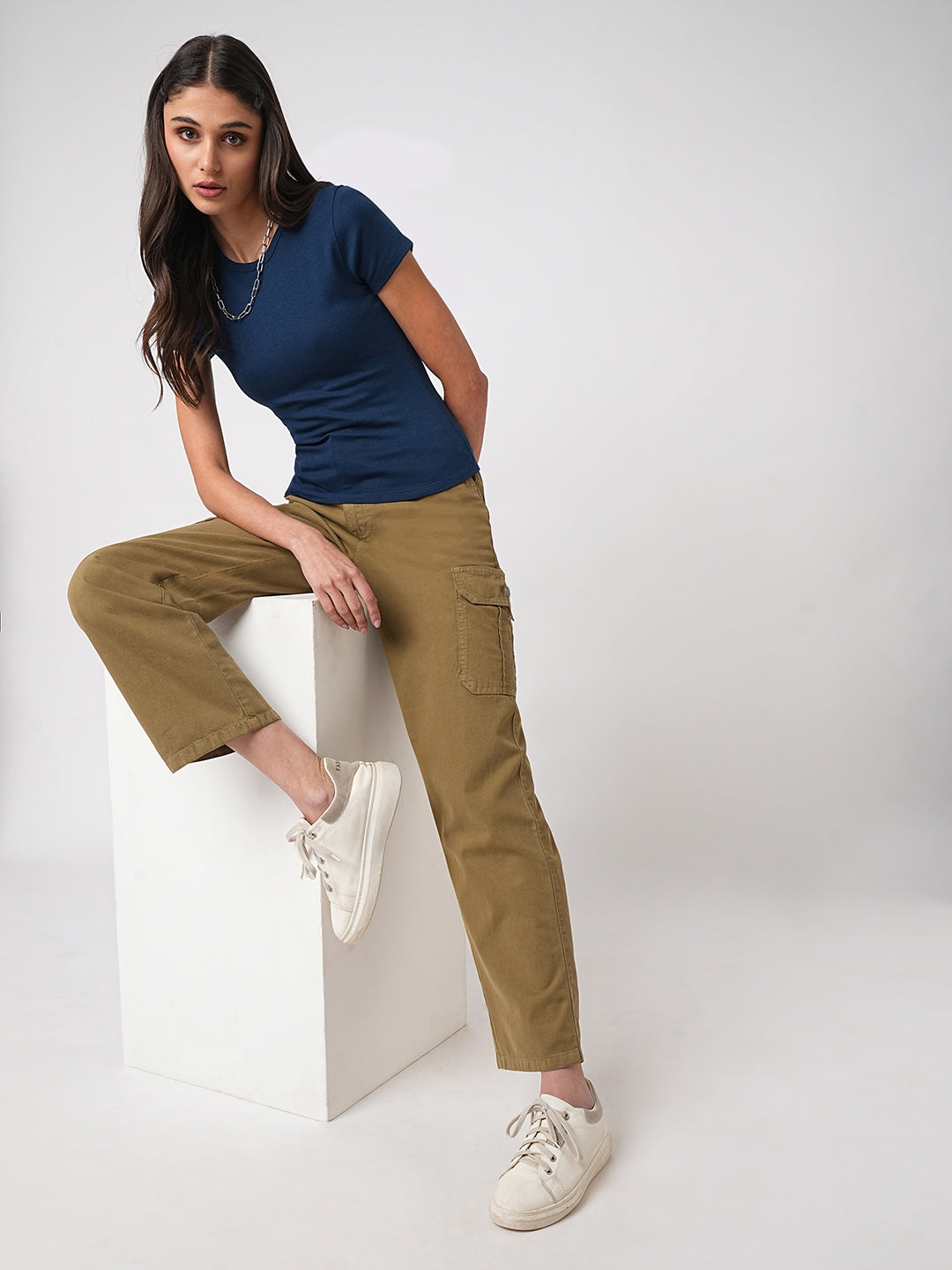 Women Olive High-Rise Cargo