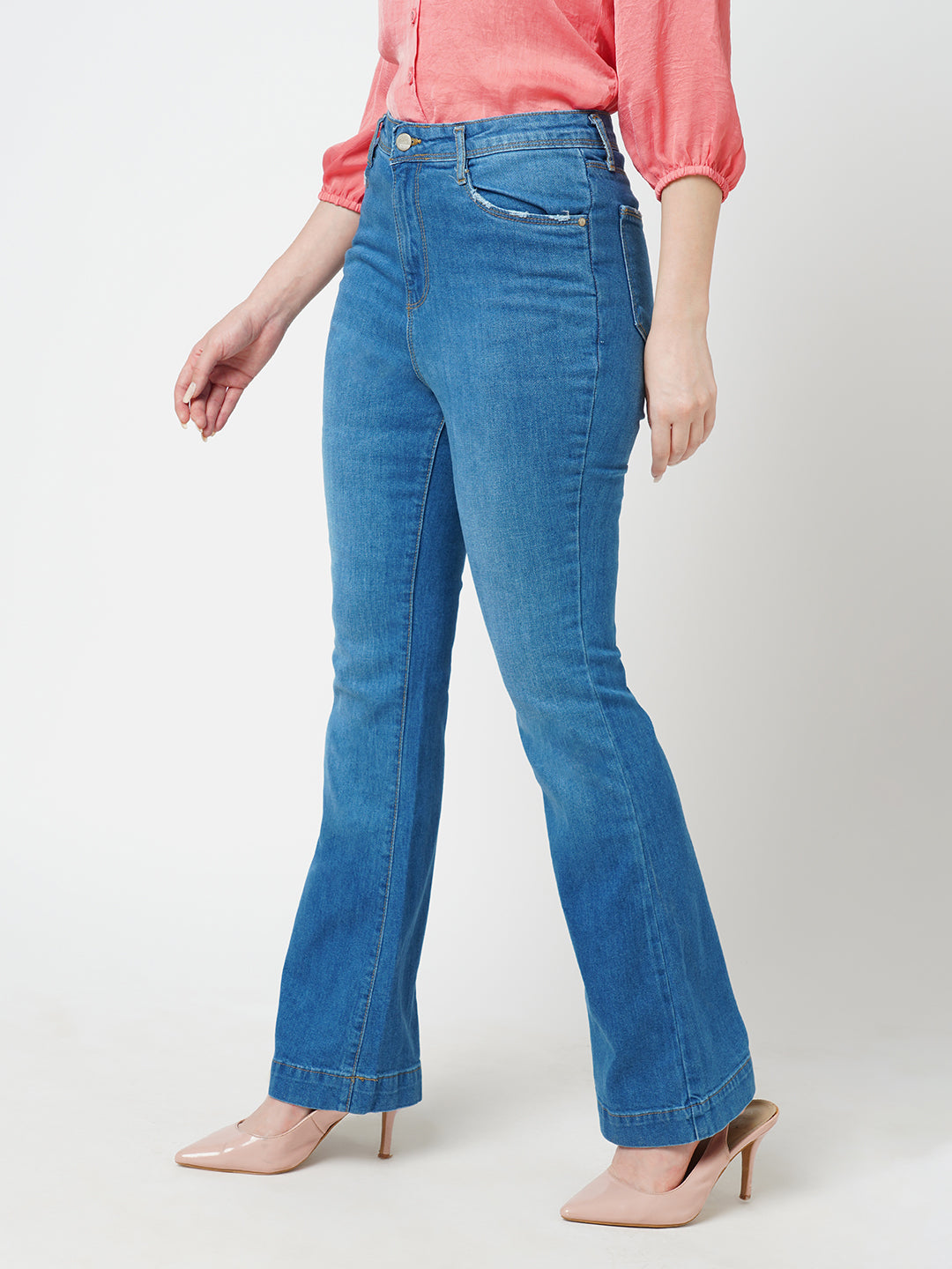 Women Blue High-Rise Mini Flare Jeans
