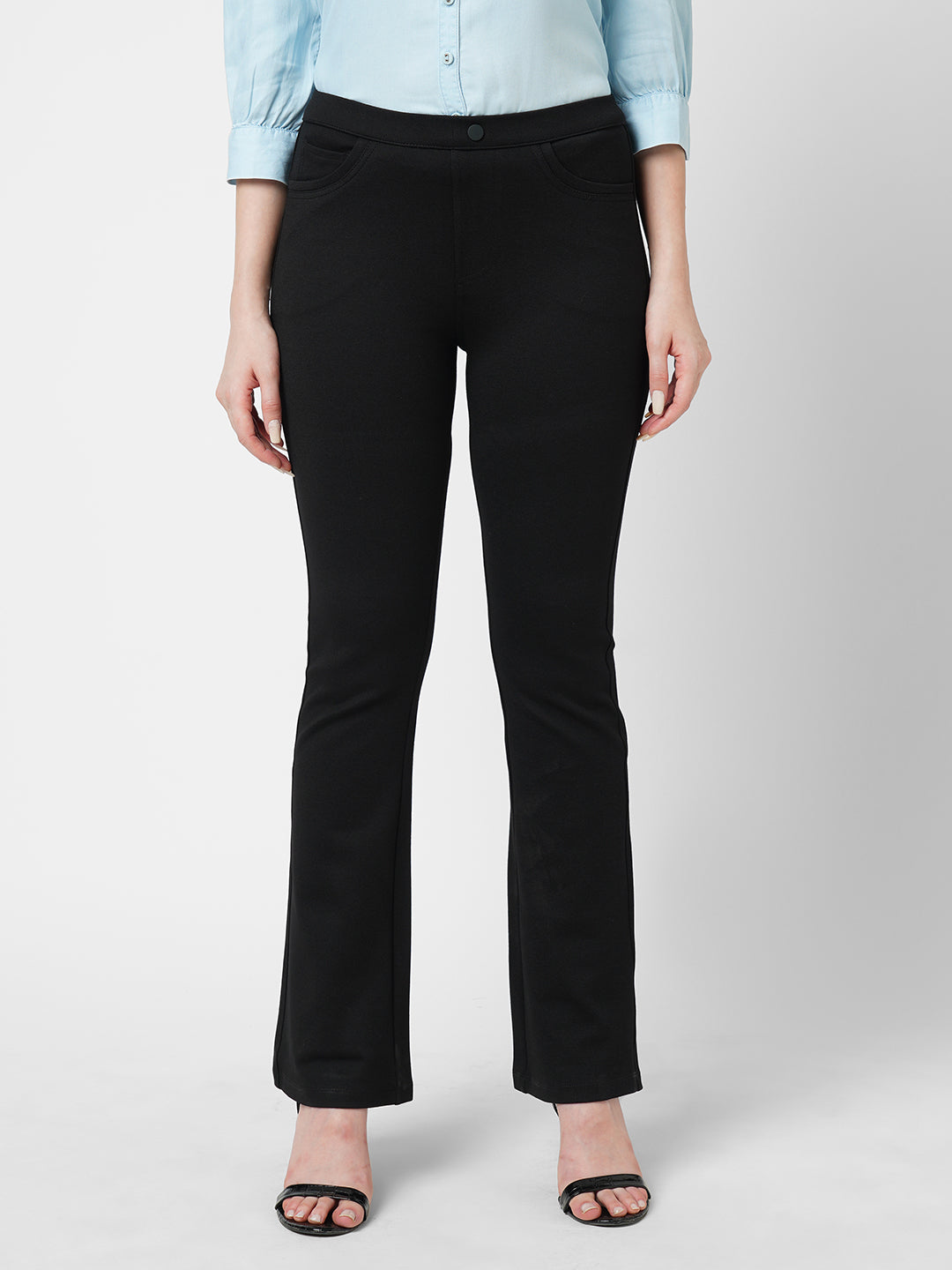 Women Black Mini Flare Treggings