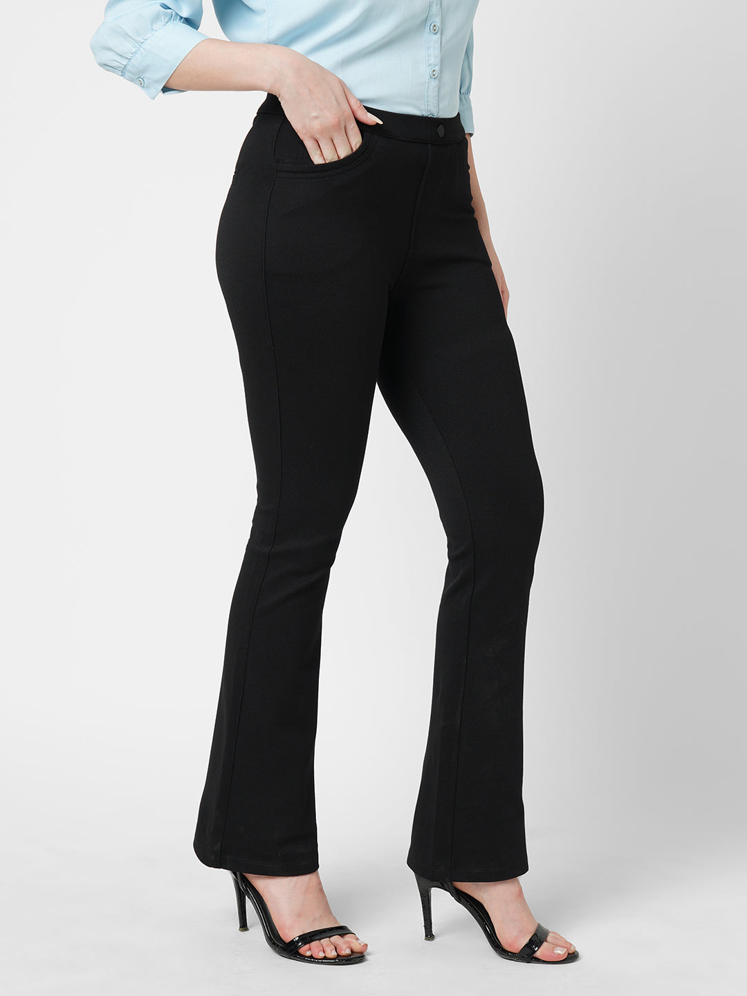 Women Black Mini Flare Treggings