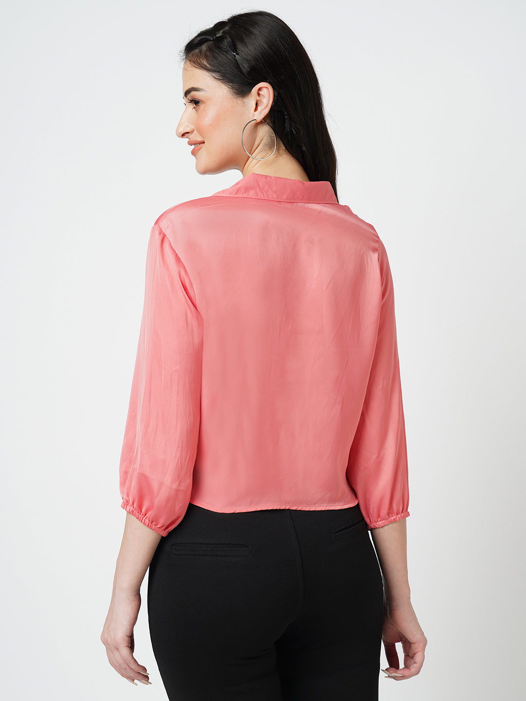Women Soft Coral Crop Shirt