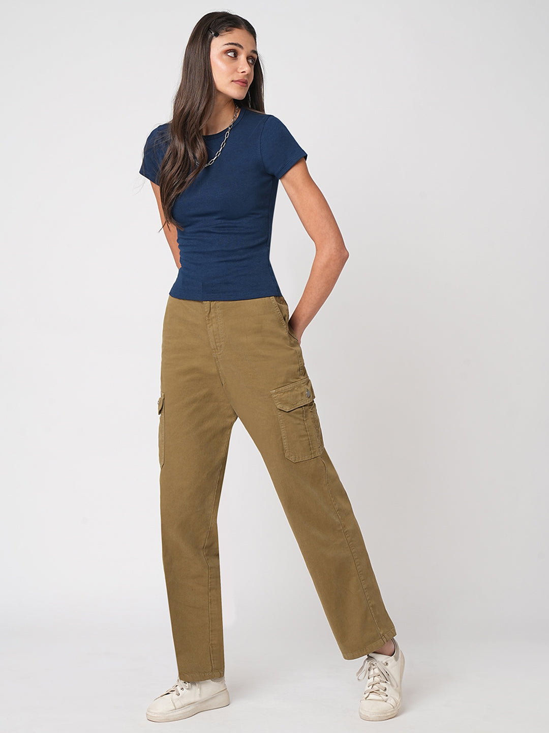 Women Olive High-Rise Cargo