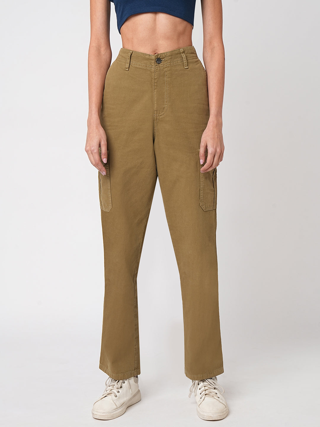 Women Olive High-Rise Cargo