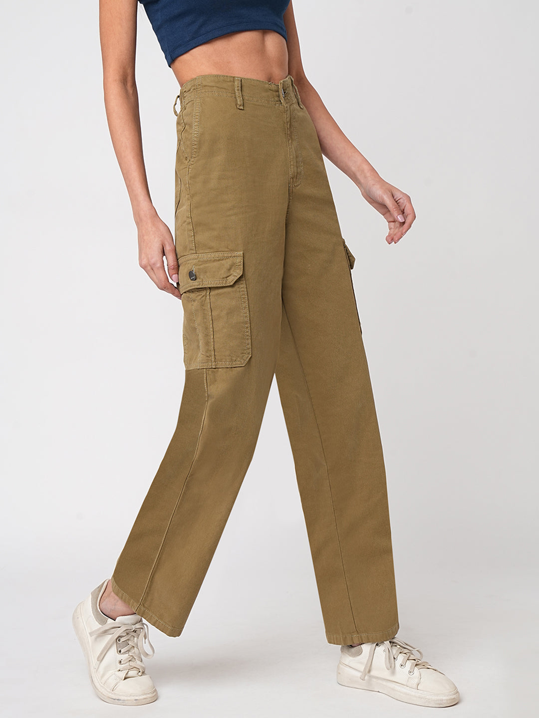 Women Olive High-Rise Cargo