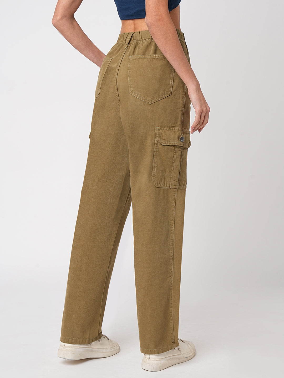 Women Olive High-Rise Cargo