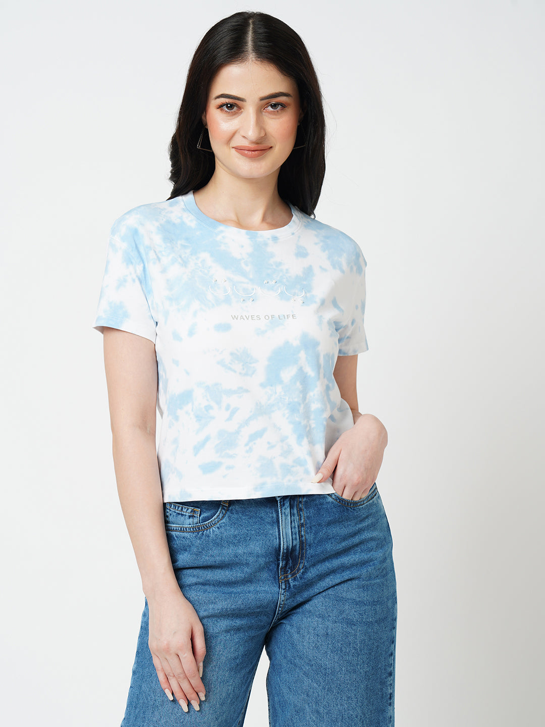 Women Sky Tie Dye Crop Tees