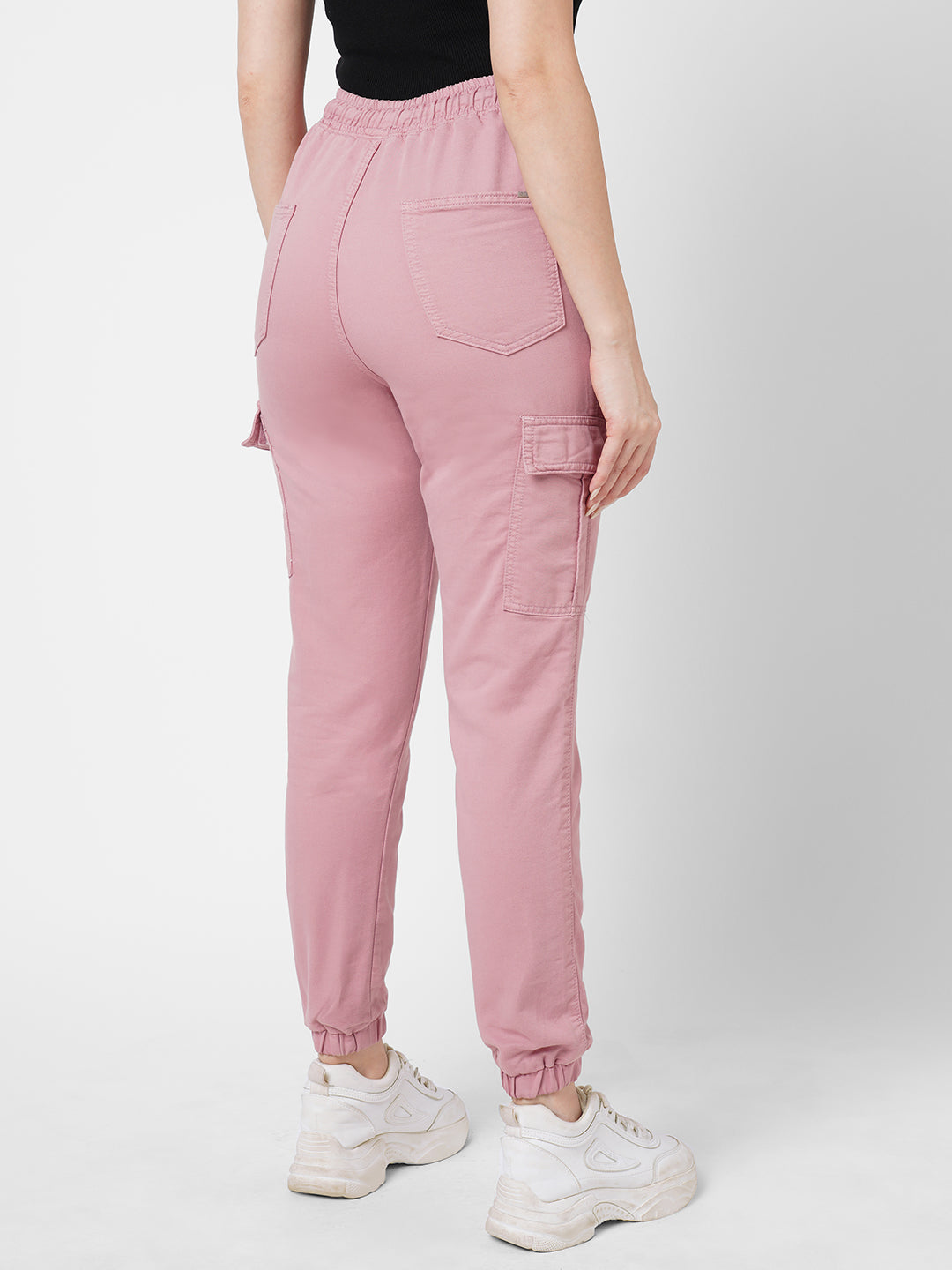Women Dusty Pink High-Rise Denim Joggers