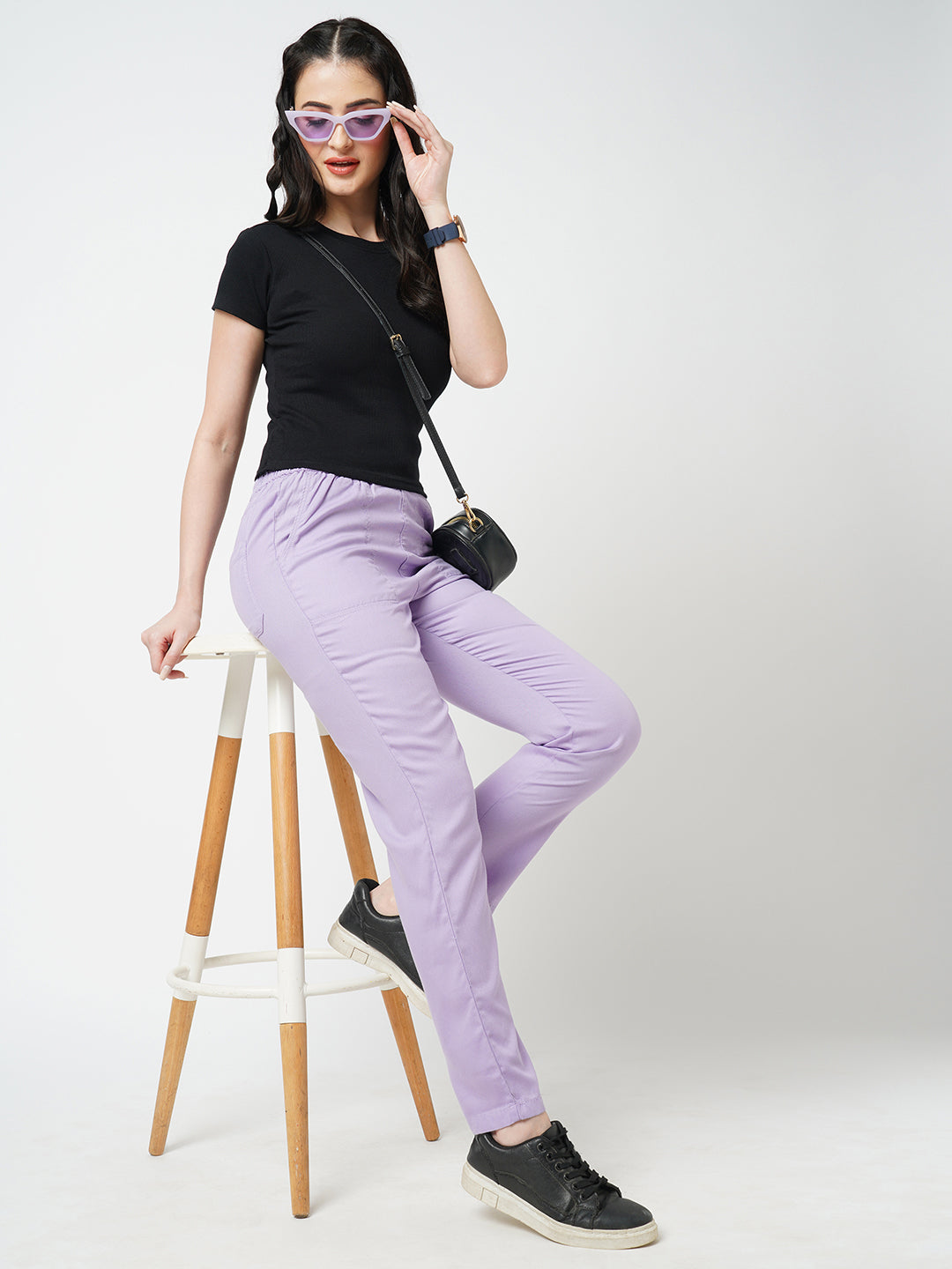 Women Lilac Paper Bag Pants