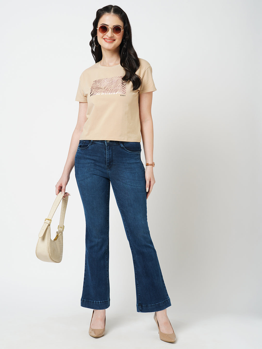 Women Dark Blue High-Rise Flare Jeans