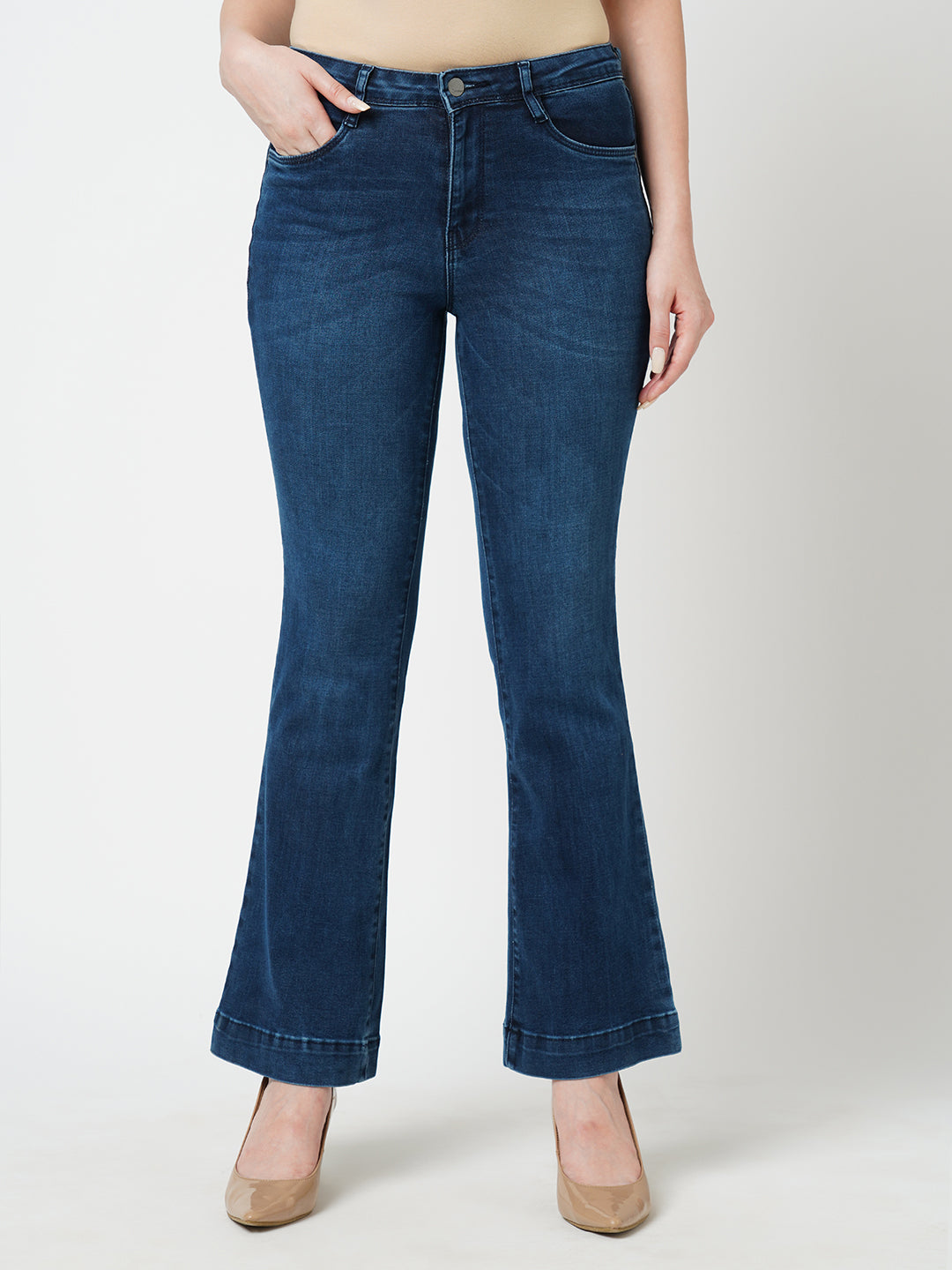 Women Dark Blue High-Rise Flare Jeans