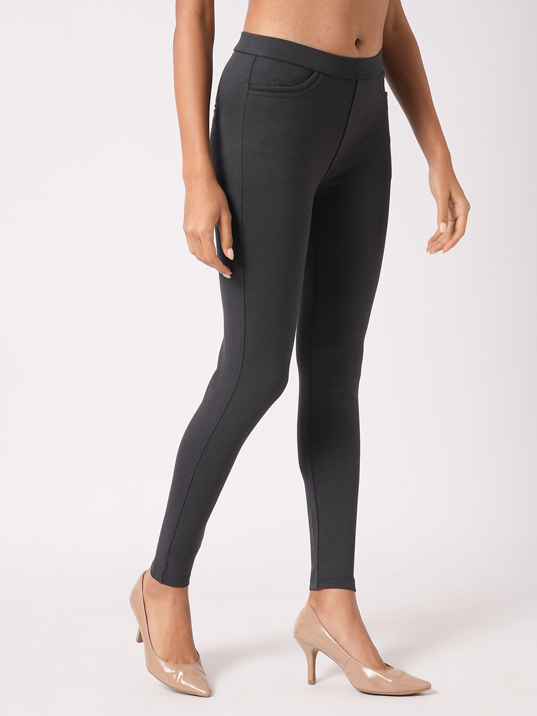 Women Charcoal Straight Fit Treggings