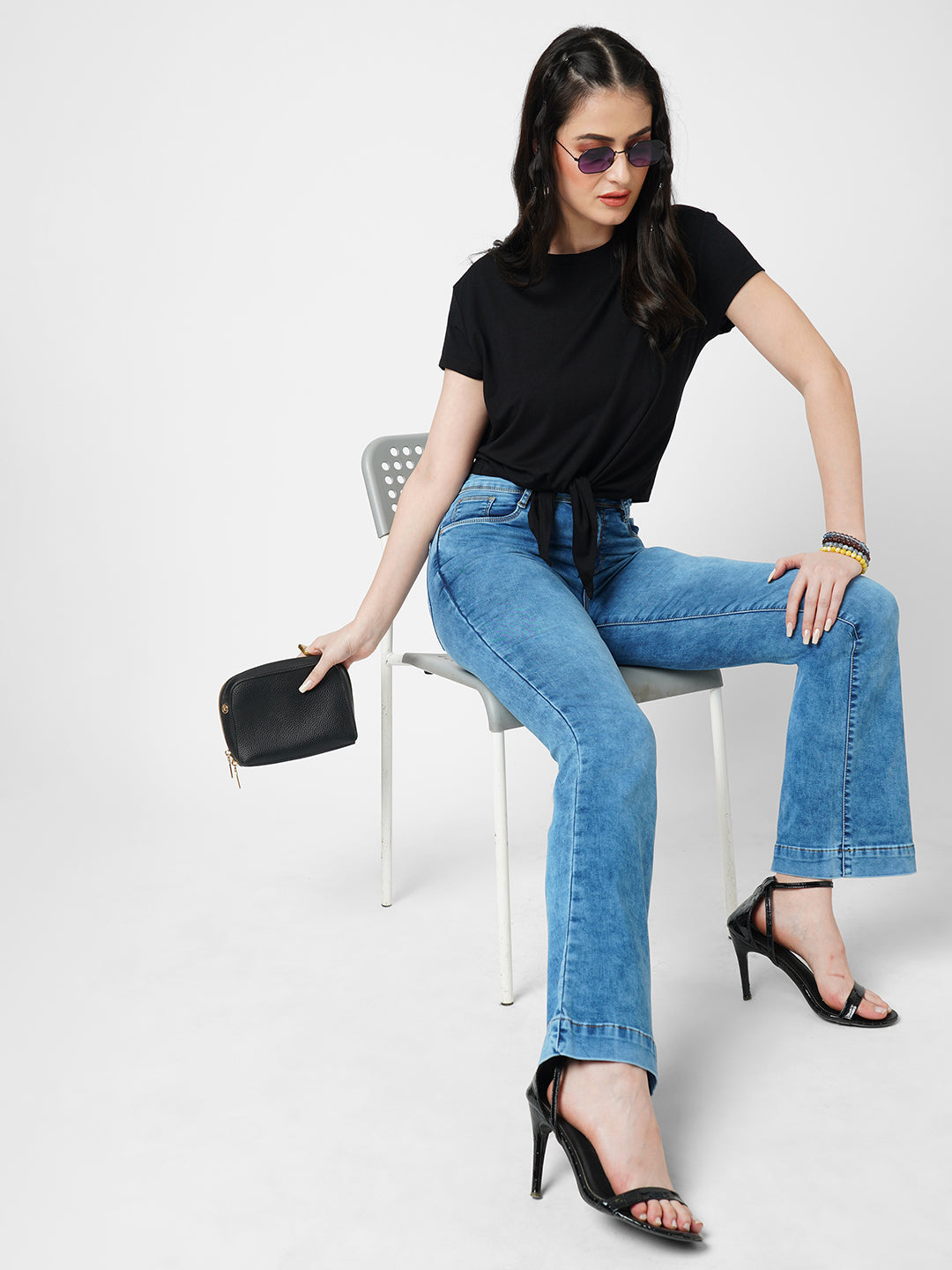 Women Blue High-Rise Mini Flare Jeans
