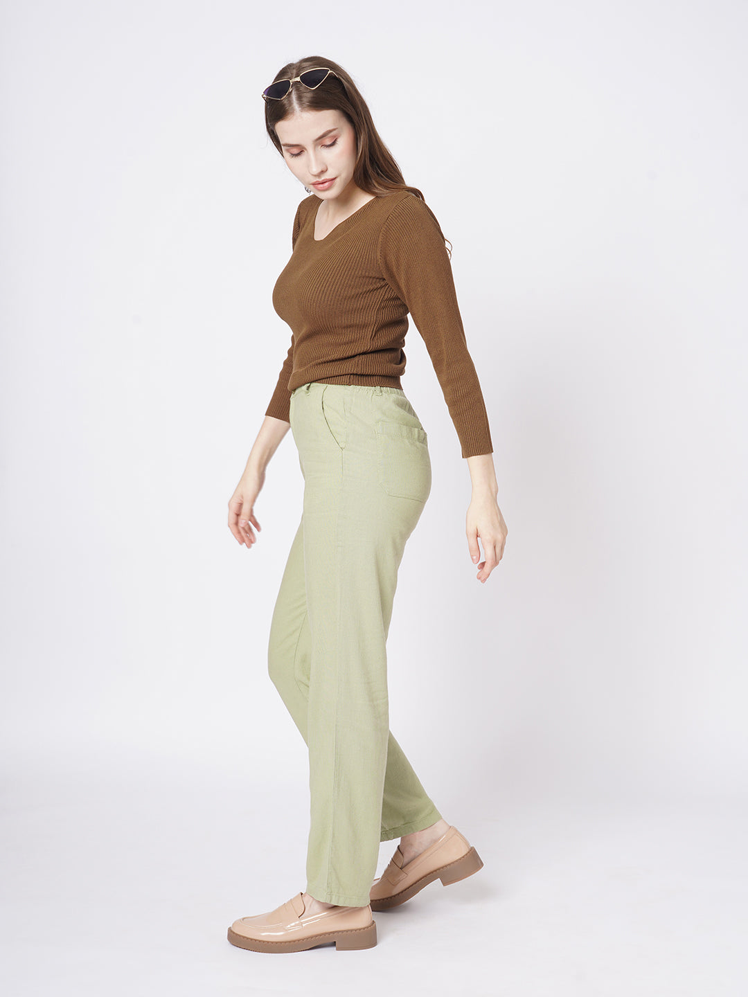 Women Light Olive High-Rise Loose Straight Jeans
