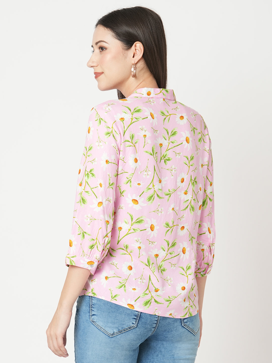 Women Pink Floral Slim Shirt