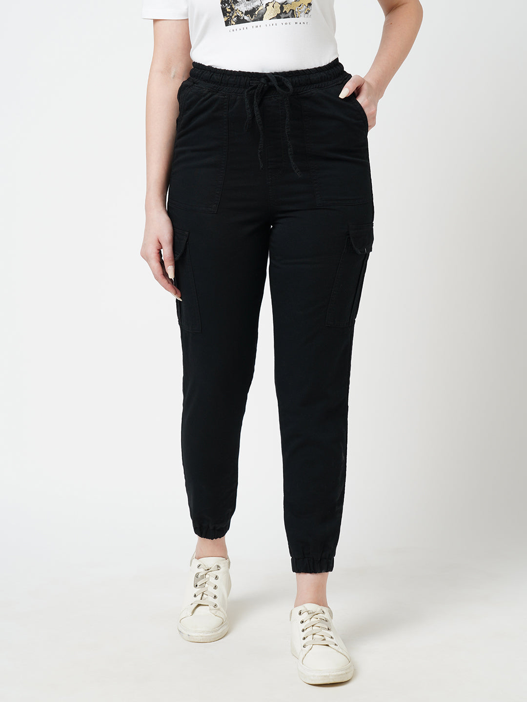 Women Black High-Rise Cargo