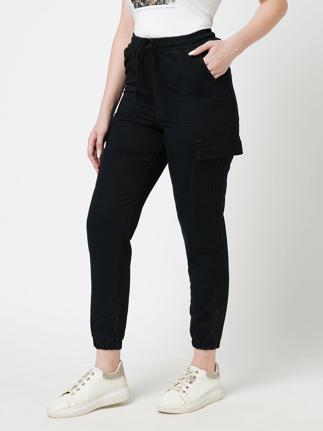 Women Black High-Rise Cargo