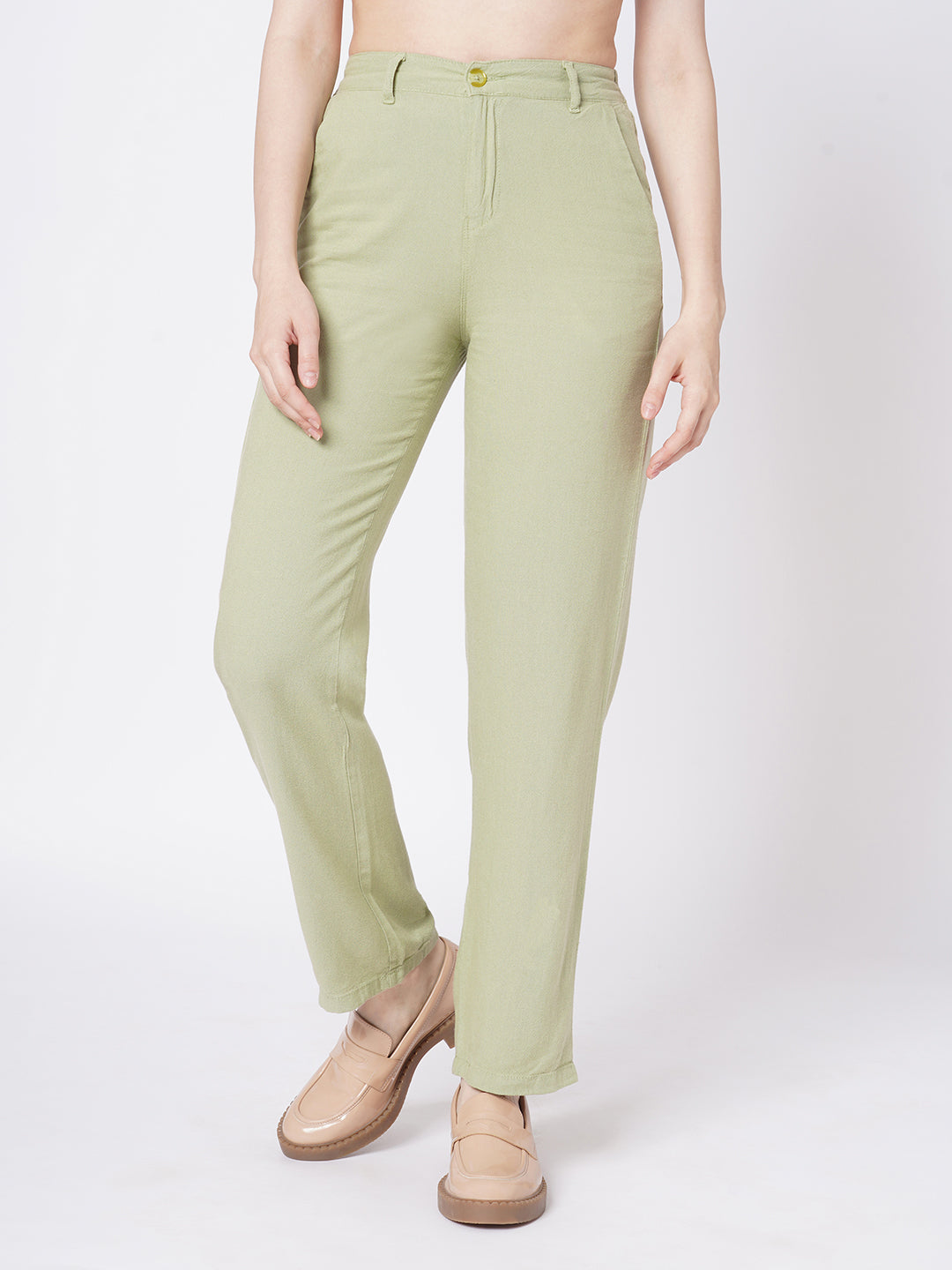 Women Light Olive High-Rise Loose Straight Jeans